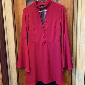 Deep V Bell Sleeve Dress